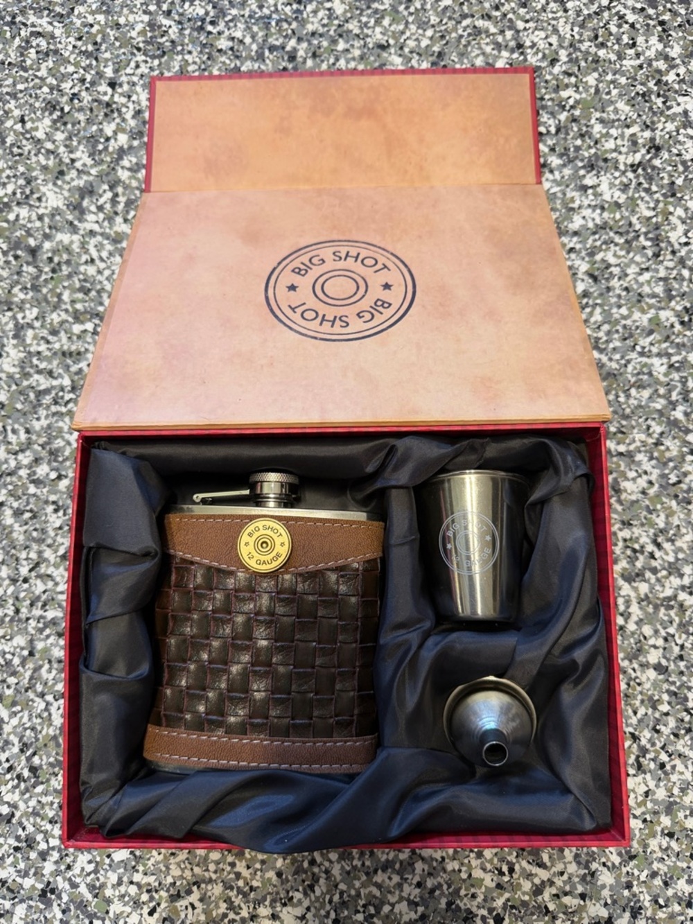 Big Shot Leather-Wrapped Hip Flask Gift Set - Brown